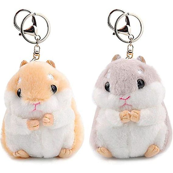 Set Of 2 Cute Hamster Plush Keychain Stuffed Animals Keyring Charm Handbag Pendant