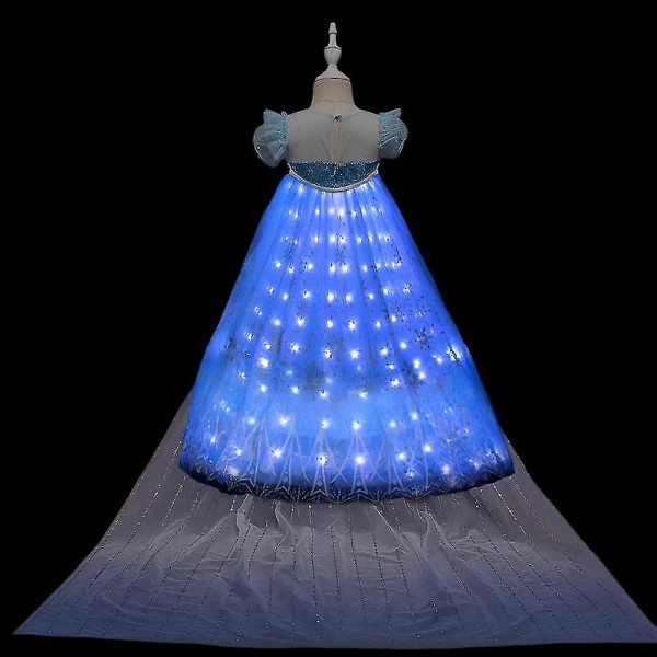 Frozen 1&2 Anna Elsa LED-lysende kjole til piger, julekostume, festkjole, sneprinsesse, karnevalskjole LED Light Up Dress 9-10T (150)