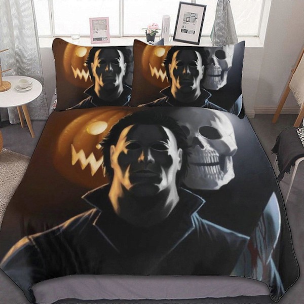 Michael Myers Halloween 3 Delars Sängklädesset Andningsbart Påslakan med 2 Örngott Mjukt Sängklädesset för Alla Årstider hn17 240x260cm 94x102in