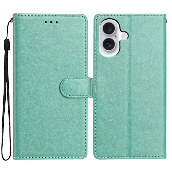 Läderfodral för iPhone 16 Plus med Plånboksfunktion, Stativ och Praktisk Rem - Multicolor Green