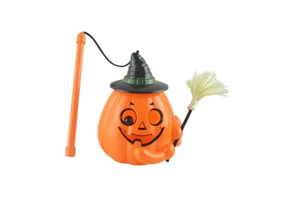Bærbar LED-lyd med kosteskaft Halloween gresskarlys