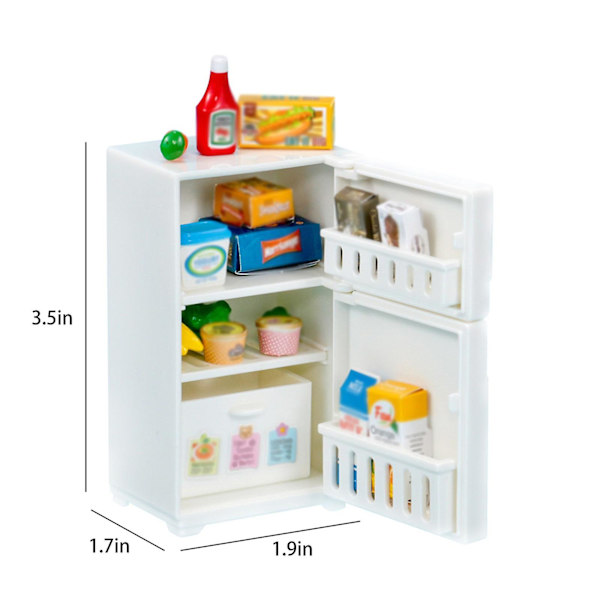 Miniatyrkök, minikylskåp leksak, matsimulering, barns leksak White