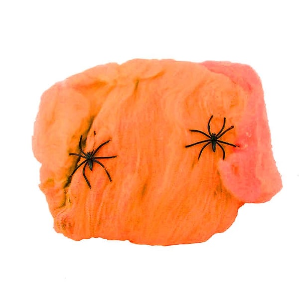 Halloween Stretchy Cobweb With 2 Fake Spiders Horror Indoor Scary Spider Web Party Decoration For Haunted House Bar Scene Props Orange