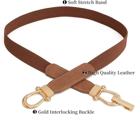 Kvinner Skinny Elastisk Belte for Kjoler, Tyndt Retro Stretch Midjebelte med Gylden Spenne