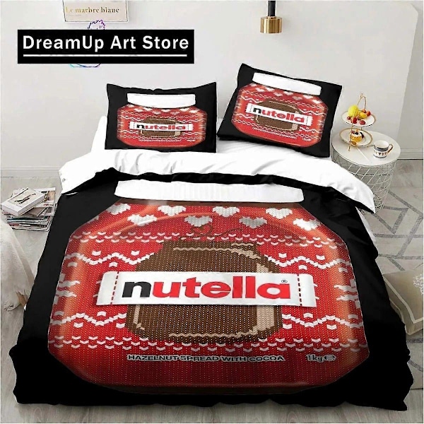 v1 Sängkläder Mode Nutella Tecknad Sängklädesset Pojkar Flickor Twin Queen King Size Påslakan Örngott Säng Pojkar Vuxen Sovrum 3-Delars Sängklädesset (1 135x200cm 53x78in