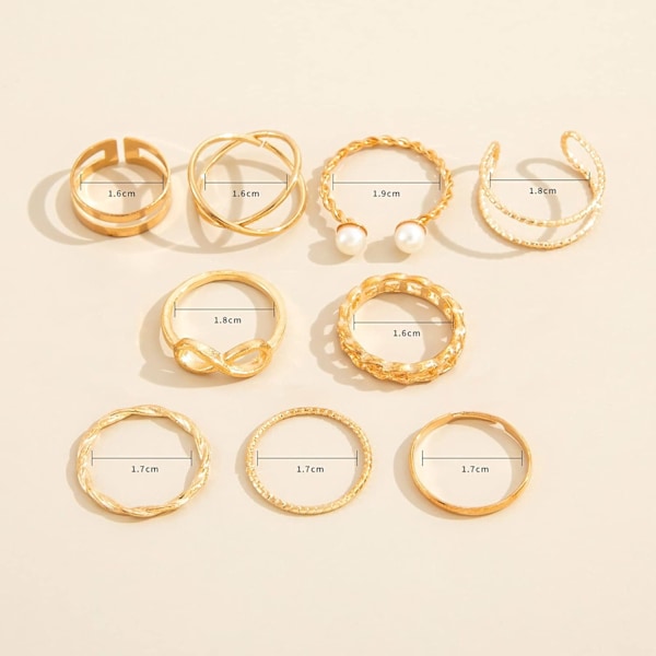 Boho Pearl Infinity Knuckle Rings Set Lucky 8 Wave Twisted Finger Joint Ring Traje Anillos apilables para Mujeres Niñas Hombres (Oro)