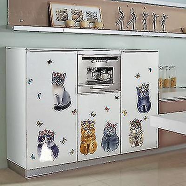 Et sett med søte katter veggklistremerker, veggdekorasjon for stue soverom kontor kjøkken - veggklistremerke