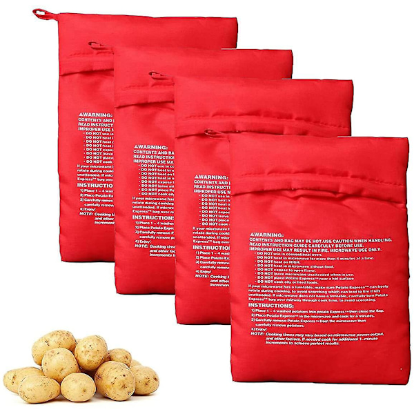 4 st röda återanvändbara mikrovågsugnspåsar för potatis, bakpåsar för potatis, mikrovågsugnspåsar för potatis Express