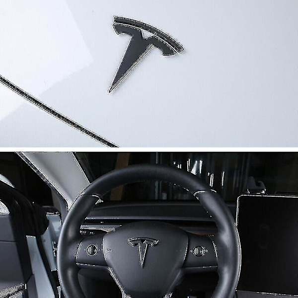 Tesla Model Y 3x Matt Svart T-logga Huv Bagageutrymme Rattmärke-YuJia