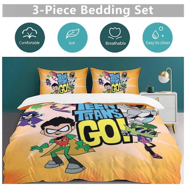 x310 Teen Titans Go 3-osainen vuodevaatesetti Lämmin ja mukava pehmeä pussilakanasetti, jossa 1 pussilakana ja 2 tyynyliinaa makuuhuoneeseen b310 135x200cm 53x78in