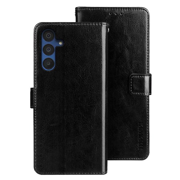Samsung Galaxy A15 5G -kotelo, hullunhevosen tekstuurilla varustettu nahkainen lompakkokotelo Black