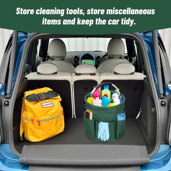 Portable Cleaning Caddy Storage Bag, with 6 Pockets, Foldable Cleaning Storage Basket with Handle, Durable Cleaning Storage Bag (Dark Green)