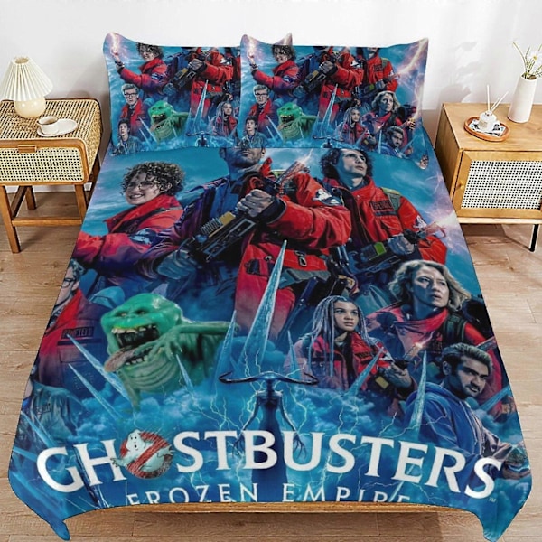 x594 Ghostbusters Frozen Empire Påslakanset Mikrofiber Sängkläder 3D-tryckta Lätta 3-dels Täcke Set, 1 Påslakan Och 2 Örngott 135x200cm 53x78in