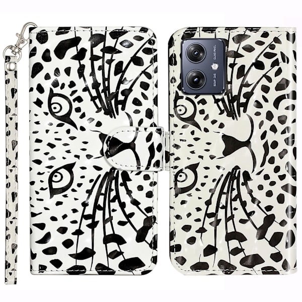 For Motorola Moto G14 5g Telefon Etui Pung Læder 3d Mønster Folio Cover Leopard Head