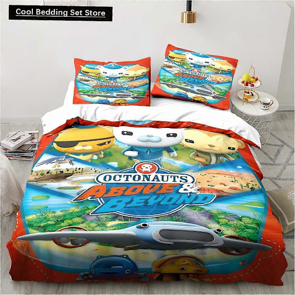 v928 Sängkläder Ny Tecknad Octonauts /ST Sängset Sovrum Enkel Dubbelsäng King Size Täcke Och Örngott Barn Födelsedagspresent 3-Delat Sängset 135x200cm 53x78in