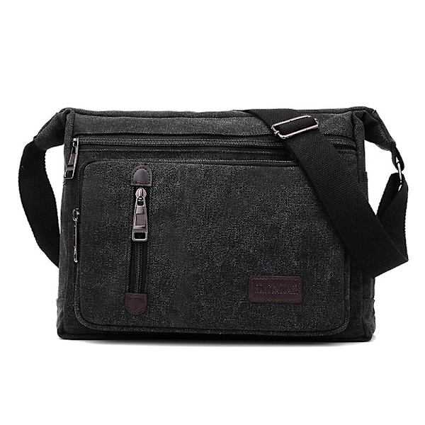 Herr Retro Canvas Messenger Bag Axelväska Crossbody Väska Multi Fickor Handväskor Black