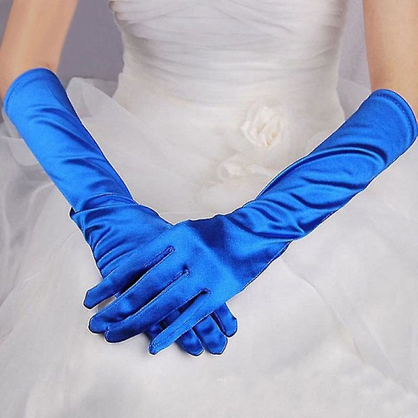 Dam satin långa handskar opera bröllop brudkväll fest bal handskar, 1 par, blå