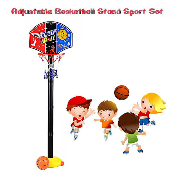 Barn Basketkorg Set Stativ Justerbar Höjd Med Uppblåsare Leksaker Utomhus Sommarträdgård