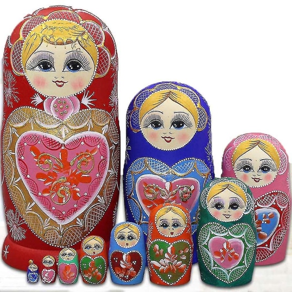 10 kerrosta puinen matryoshka, lapset Venäjällä pesimänuket käsinmaalattu pinottava lelu