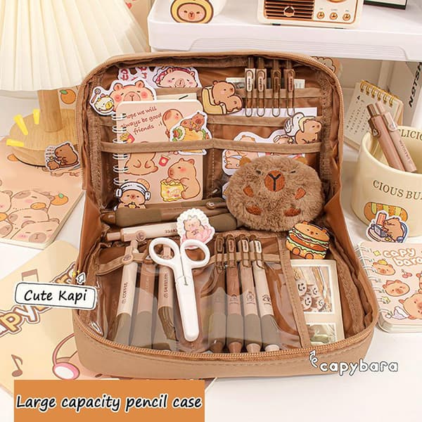 Kawaii Capybara Pennfodral Sminkväska Kontorsmaterial-FA- one size