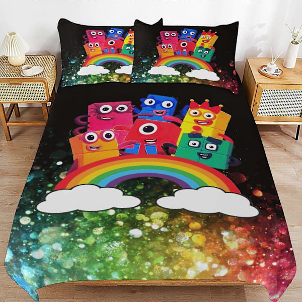 x469 Numberblocks Dynetrekk Mikrofiber Sengetøy Sett 3D Trykt Lettvektig 3-delt Dynesett, 1 Dynetrekk og 2 Putetrekk for Barn Gutt 200x200cm 78x78in