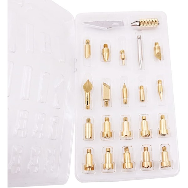 22PCS Trebrenningspennspisser Stencilsett Lodding Pyrografi Arbeidsskjæring Embossing Skjæring Jern Metallbrenning Pennspisser for Trebrenning Verktøy