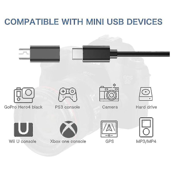 Mini USB til USB C-adapter - 4 stk. Mini USB hann til Type C hunn konverteradapter for MP3-spillere