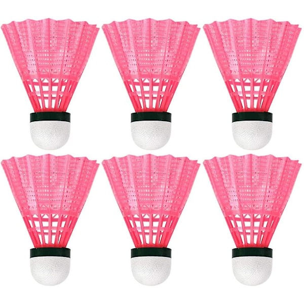 6-pakning plastbadmintonball - holdbar sports treningsball badminton spill utendørs - rosa