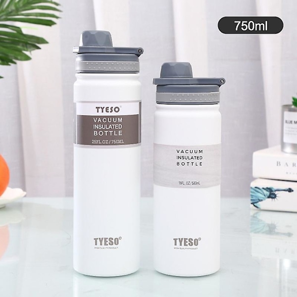 750 ml Tyeso Termokop i rustfrit stål, bærbar vandflaske med stor diameter og stor kapacitet white