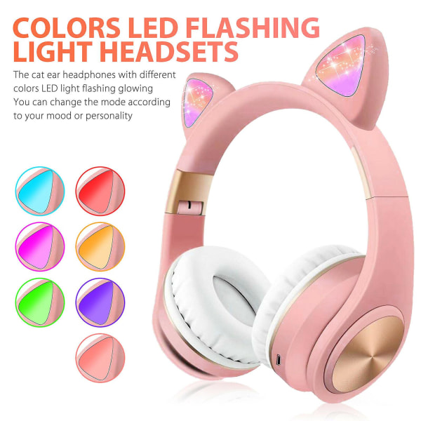 Barn hörlurar trådlösa Bluetooth headset LED-lampor kattöron hörlurar barn pink 20*17.5*8.8