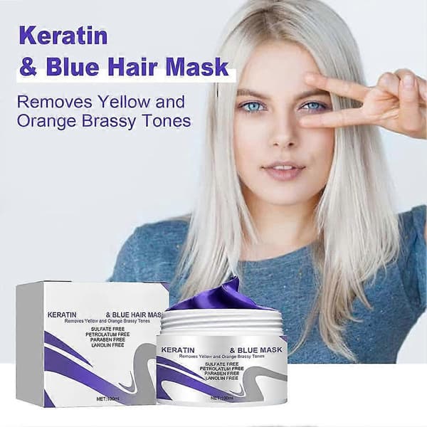 KERATIN & Blå Hårmaske Fjerner Gule og Ændrer Toner Messing R5U2 white 1pcs