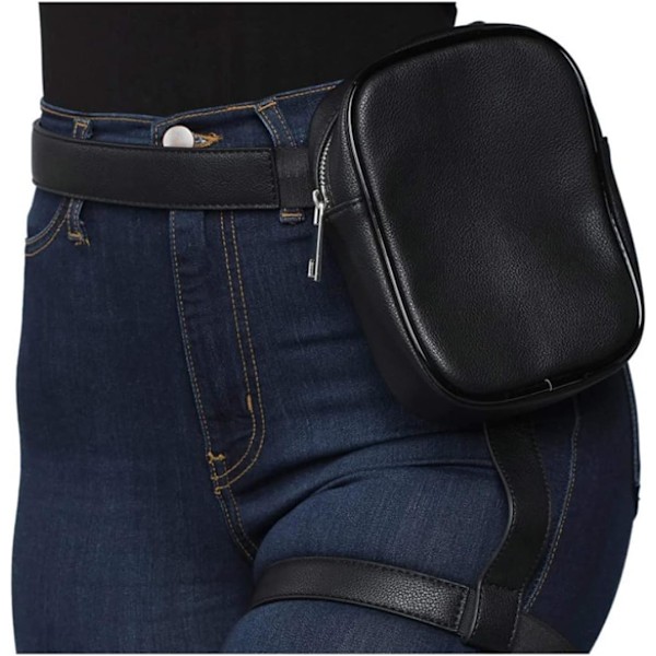 Lårsele Benväska Fanny Pack för Kvinnor Läder Midjeväska Drop Leg Pouch för Utomhus Vandring Cykling Ridning (Svart)