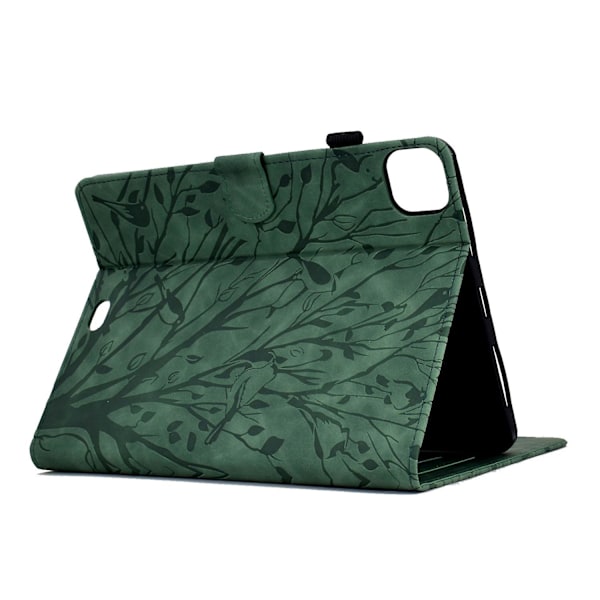 Lærveske med tre-mønster, folio-stativ, smart tablettdeksel for iPad Pro 11 (2024) - Multicolor Green
