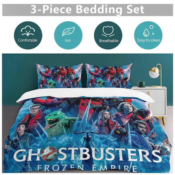 x594 Ghostbusters Frozen Empire Påslakanset Mikrofiber Sängkläder 3D-tryckta Lätta 3-dels Täcke Set, 1 Påslakan Och 2 Örngott 135x200cm 53x78in