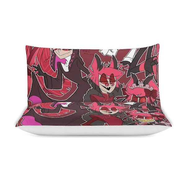 v211 Hazbin Hotel 3-delat Twin Sängset - Inkluderar 1 Enkelt Täcke och 2 Örngott Sängkläder - Färgbeständig Mikrofiber - Hazbin Hotel io211 135x200cm 53x78in