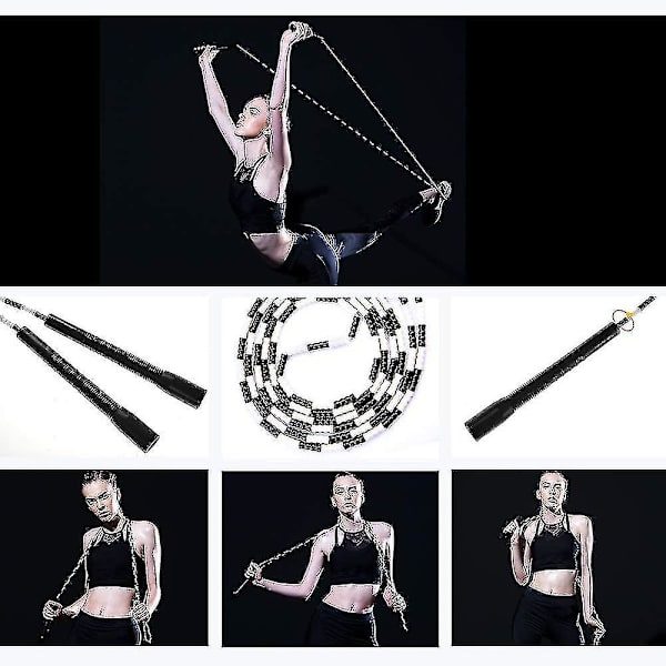 Hoppetau - Mykt perlet segment hopptau - Justerbart flokefritt fancy tau for trening Black