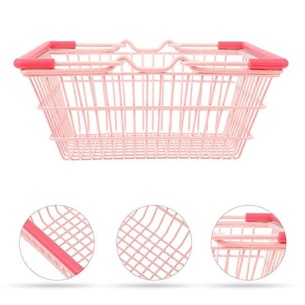 Pink Mini Børneindkøbsvogn til Opbevaring 1 sæt med Kurv og Vogn