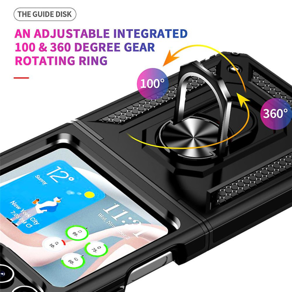 Z Flip 5-etui, anti-fald-panseretui i militærkvalitet, kompatibelt til Samsung Galaxy Z Flip 5 med ringholder og hængselbeskyttelse Black For Galaxy Z Flip 5
