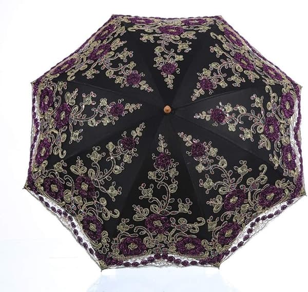 Hopfällbart UV-paraply Snö/Regn/Solparaply Broderi Bröllopsparaply Black
