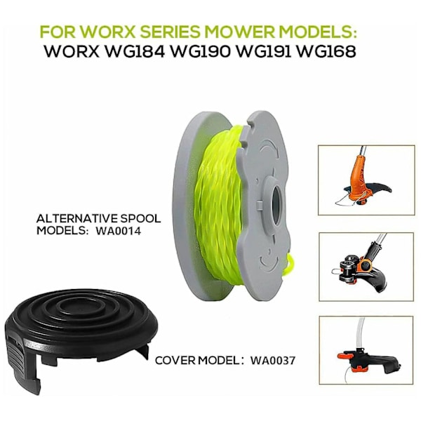 8 stk. WA0014 Line Spole + 1 stk. WA0037 Spolelåg Sæt til Worx WG190 / WG191 / WG168 / WG184 Plæneklipper