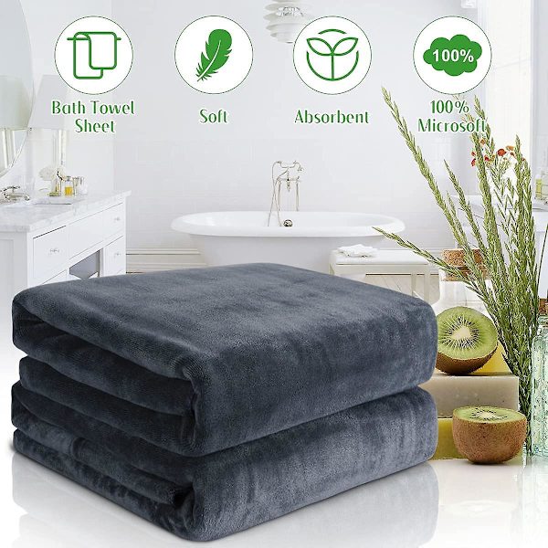 2 badehåndklæder, Renfox badelagner 80*180cm store meget absorberende håndklæder til sauna, brusebad, svømning, badeværelse, hotel, rejse (grå)