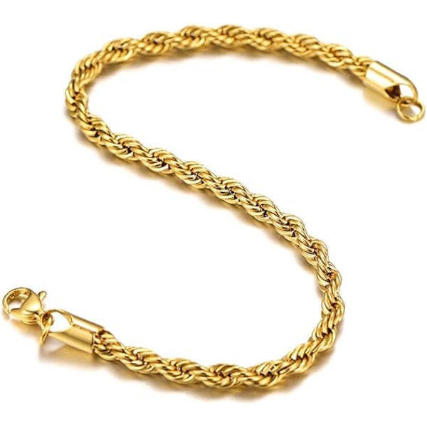 3MM Taukjede Armbånd, 316L Rustfritt Stål/18K Gullbelagt Chunky Twist Link For Menn, 21cm