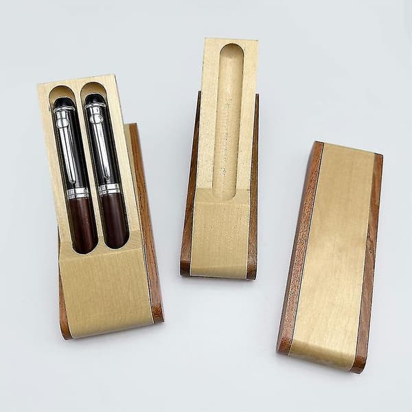 Träpennskrin Pen Storage Presentation Case Förvaringsorganisatör Box