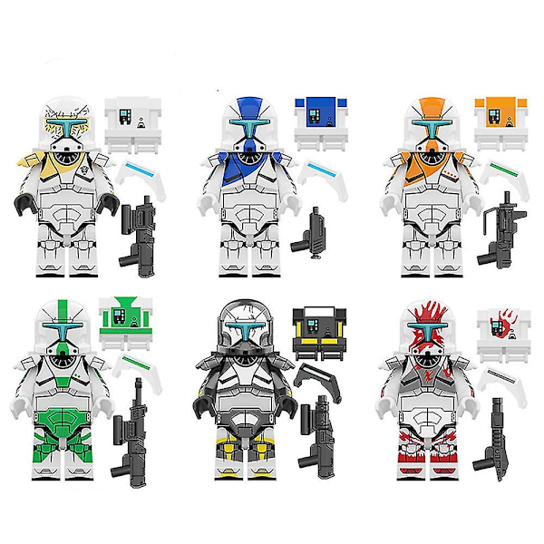 6 st Star Wars Clone Trooper Hjälm Actionfigurer Byggklossar Leksaker för Barn Gåvor