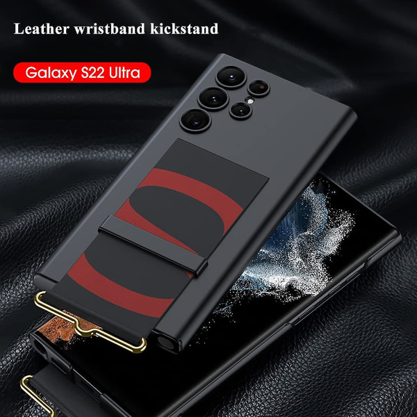 Case kompatibelt Samsung Galaxy S23 Ultra/s23+/s23 med läder handledsrem Kickstand anti-scratch Stötsäker Black for S23 Plus