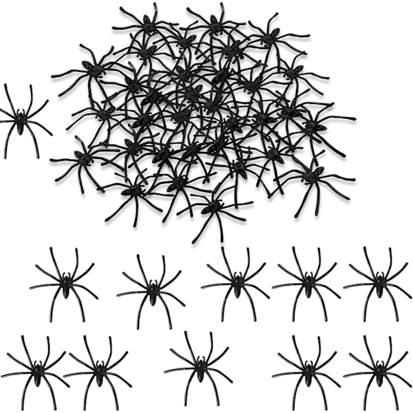24 stk. skumle sorte realistiske plast 4,5 cm Halloween-fest falske rekvisitter Nyhet Morsomme dekorasjoner Spøk Prank Skummel edderkopp hjemsøkt, 24 stk.