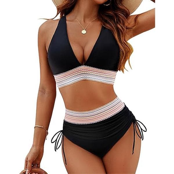 Højtaljet bikini til kvinder med mavekontrol, sort black L