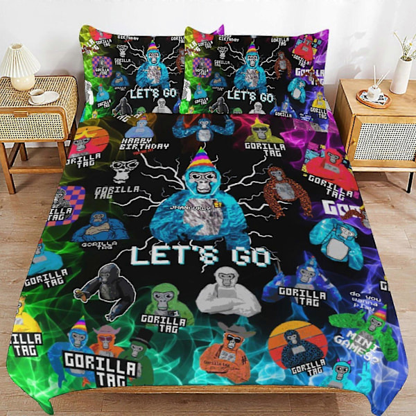 c145 Gorilla Tag Sängkläder Set Påslakan Bekvämt och Lätt Tecknat Sängkläder 3 Delars Sängset Enkel (1 Påslakan och 2 Örngott) hn728 135x200cm 53x78in