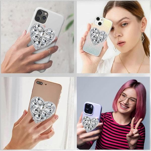 2025 Nyeste 2 x Hjerteformet Telefonholder Sød Diamantgreb Foldbart Stativ til