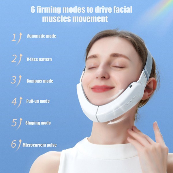 Elektrisk V-formad ansiktsmassageapparat för kvinnor - Bärbar intelligent ansiktslyftningsbälte - Jxlgv White rechargeable smart
